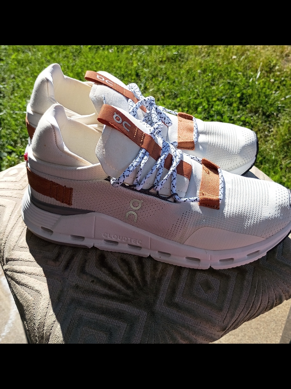 On Cloud Sneakers in Cream with Tan Accents